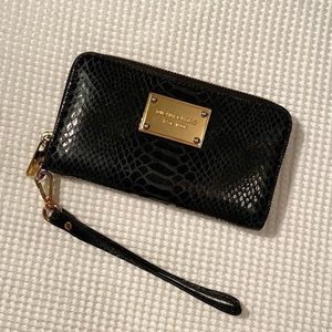 Michael Kors Black Snakeskin Wristlet Wallet